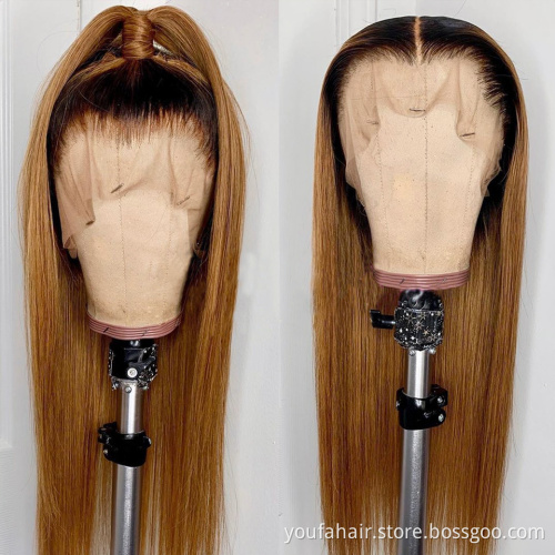 Virgin Human Hair Wig Colored 1b 30 Ombre 14inch to 26inch Straight with Baby Hair 4x4 HD Frontal Human Hair Lace Closure Wigs